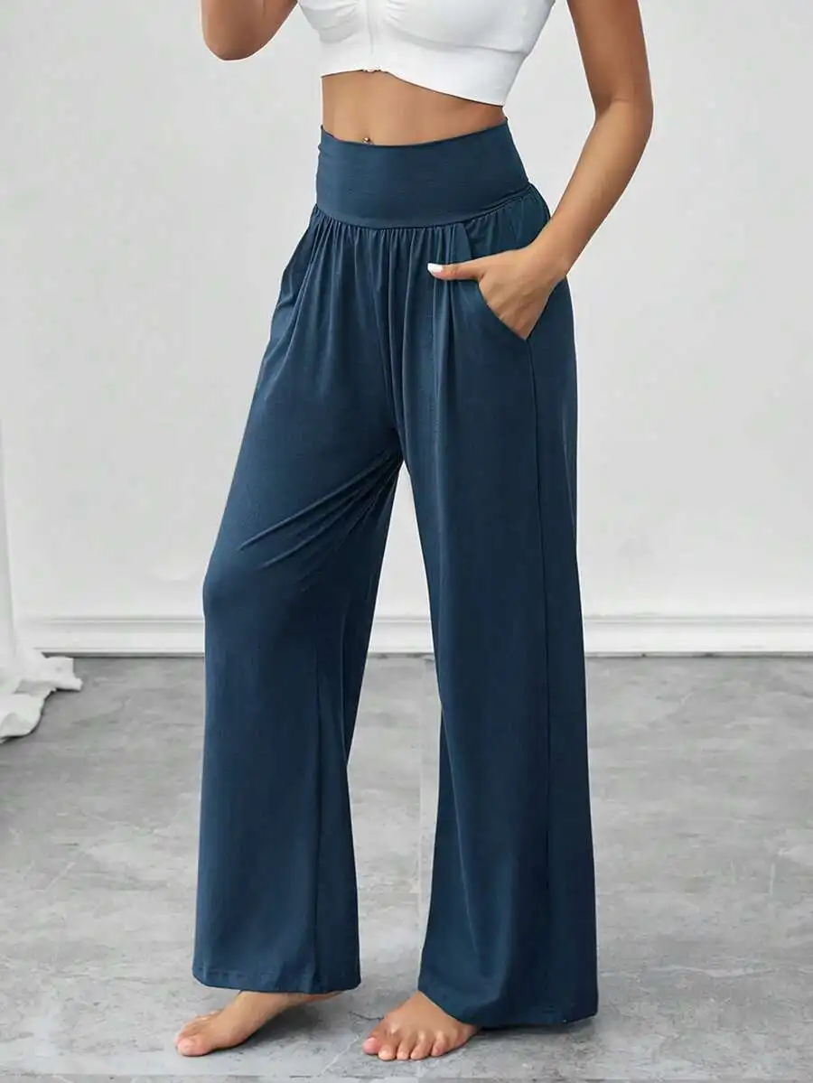 

Women High Waist Loose Wide Leg Pants Comfortable Soft Yoga Walking Casual Side Pocket Sweatpants