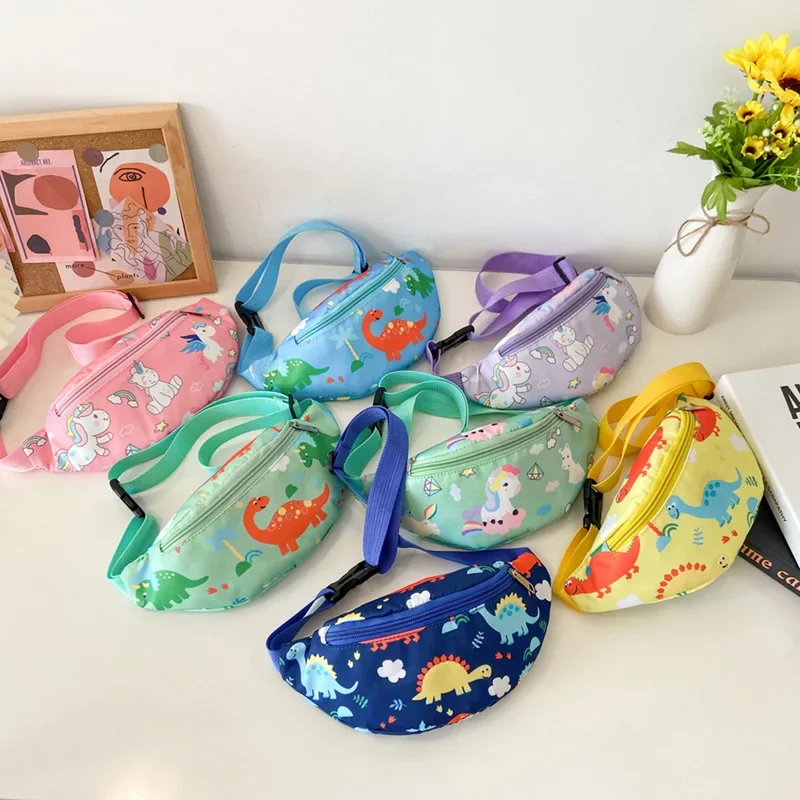 Children‘s Cute Cartoon Dinosaur Crossbody Shoulder Bag Sport Running Waist Bag for Kids Belt Money Pouch Coin Purse Storage Bag