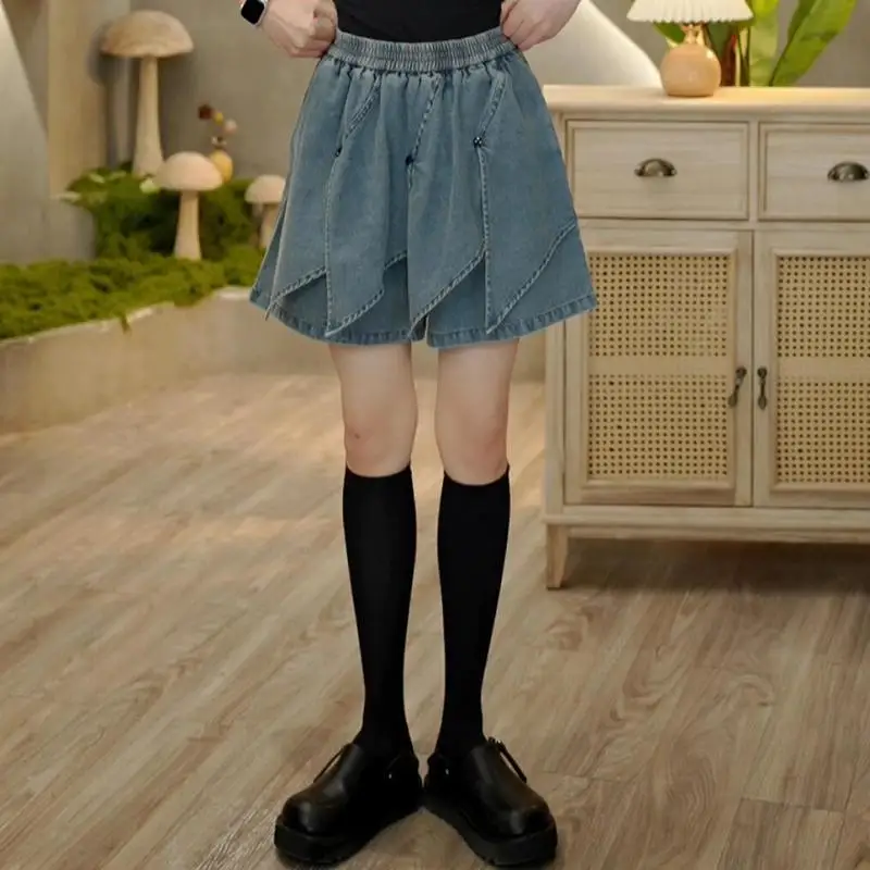 Denim shorts Retro damesontwerpgeoriënteerde veelzijdige heupverbergende mode afslankshorts