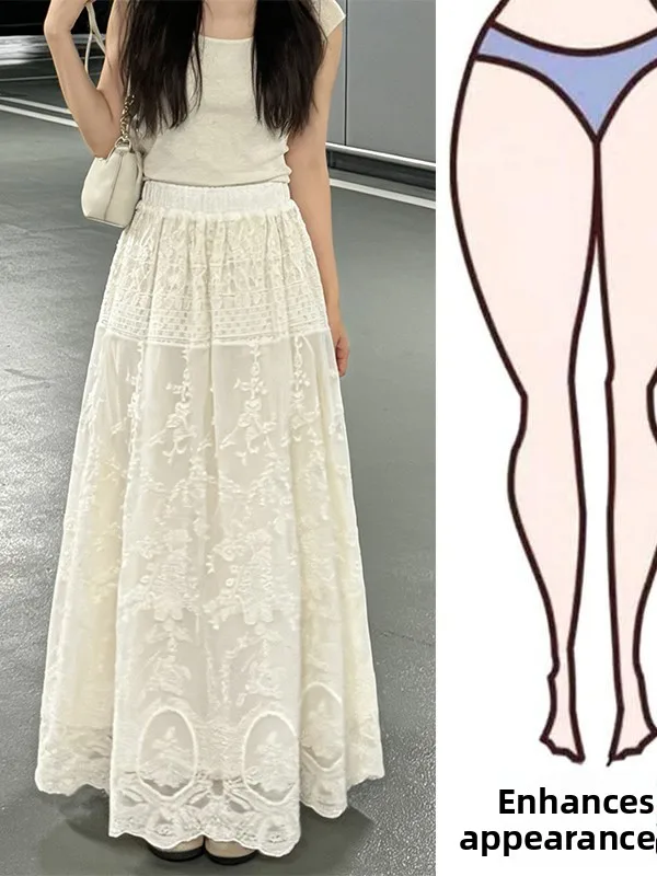 

Новая женская летняя юбка больших размеров: белая, кружевная, сетчатая, красивая, стройнящая, очень эффектная, А-силуэт, с высокой талией и расклешенным подолом