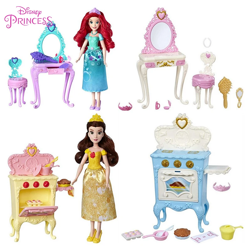 

Original Disney Princess Ariel Royal Vanity Belle Royal Kitchen Cinderella Tea Cart Chariot Playset Pretend Play for Girl Gifts