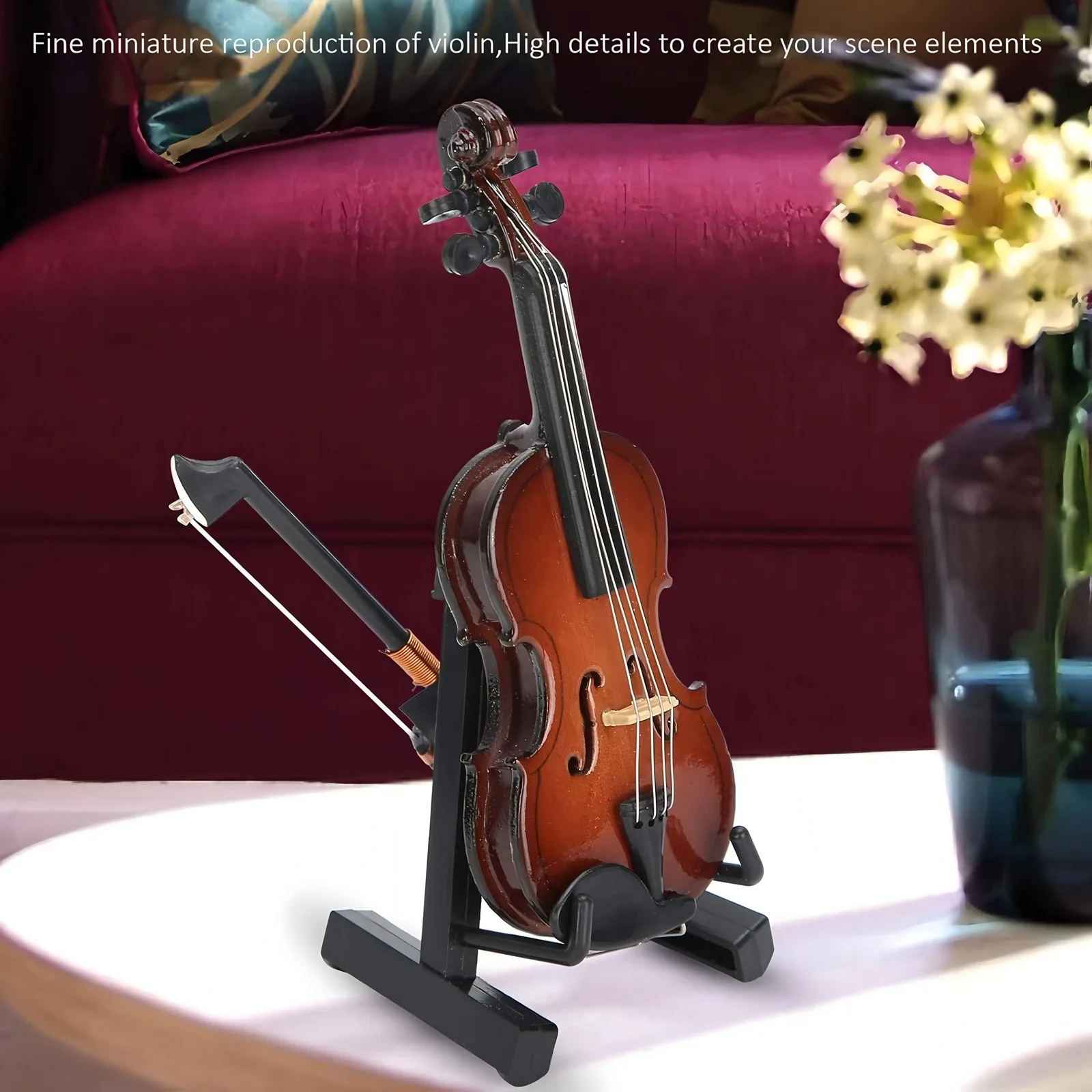 

1:12 Scale Realistic Wooden Mini Violin with Display Stand, Musical Instrument Model for Dollhouse Desktop Bookshelf Decor Gift