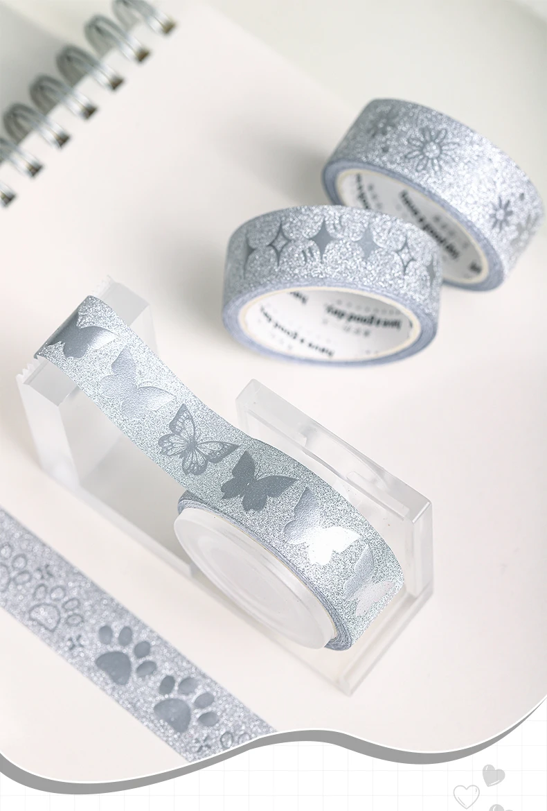 Journal GO 1,5 cm x 2 m Washi-Tape mit Glitzereffekt, Flash Spezialpapier Schleife Herz Blume Masking Tape für Journaling und Scrapbooking – Detail 7
