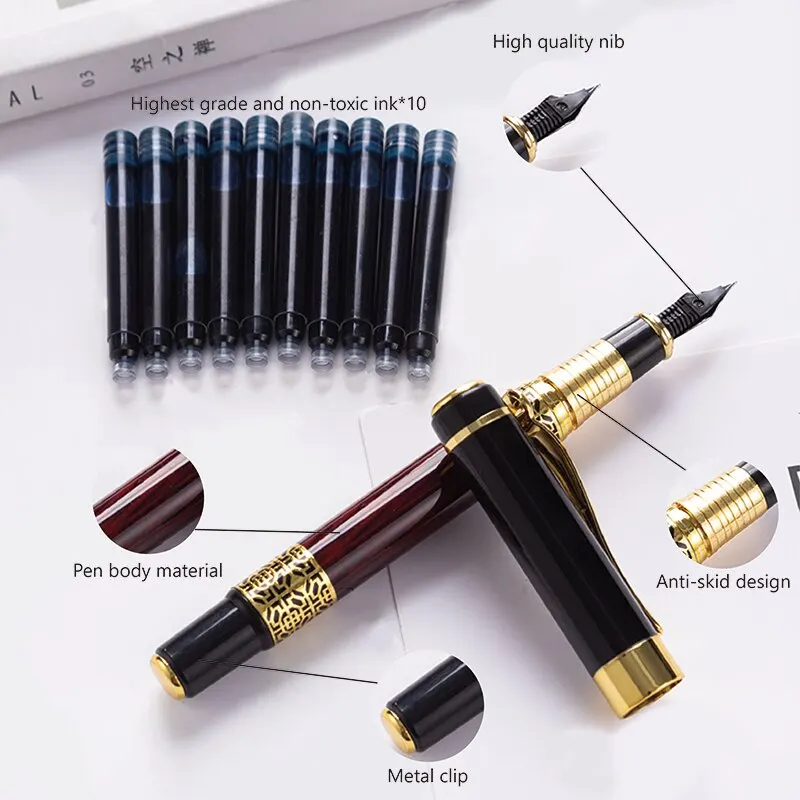 Metal Ink Fountain Pen 530 Golden Carving Mahogany Luxury Business School Student Office Supplies Fountain Pen New Ink Pen