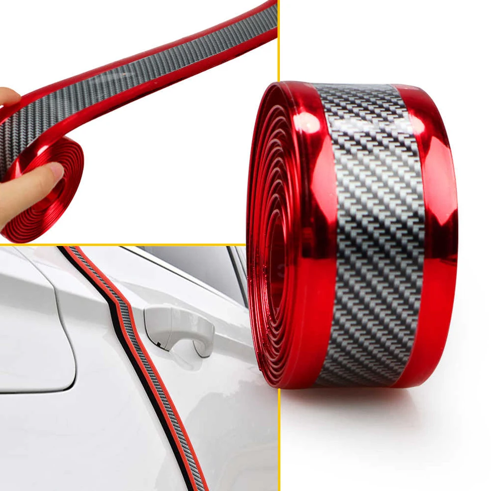 

1Pcs Car Sticker Bumper Guard Decal Door Plate Sill Scuff Anti Scratch Red Carbon Fiber Auto Accessories