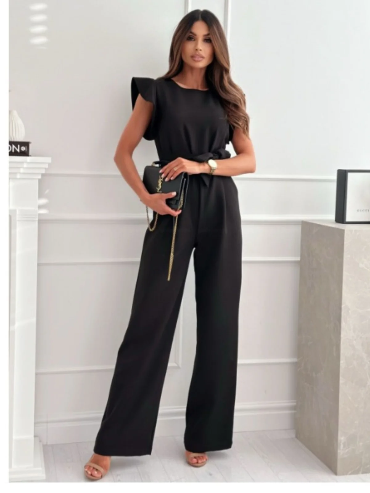 Macacão de Verão com Cintura Ajustável e Pernas Largas, Estilo Casual para o Dia a Dia