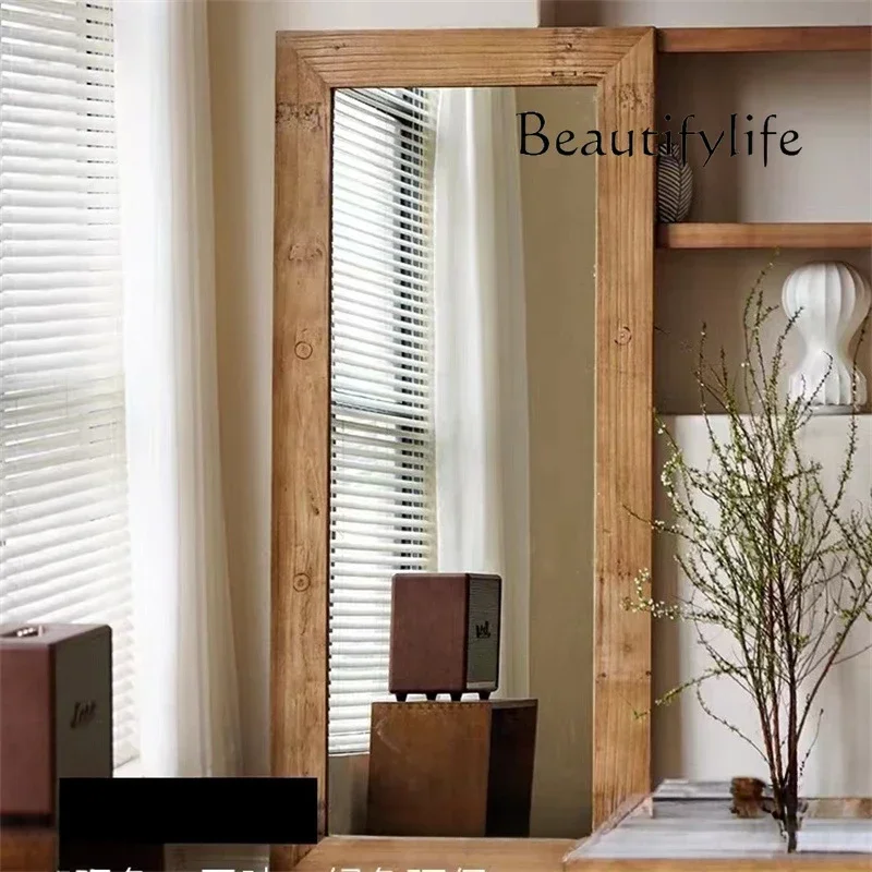 

Old elm three-dimensional full-length mirror hanging hanger integrated dual-purpose rotatable solid wood floor fashion