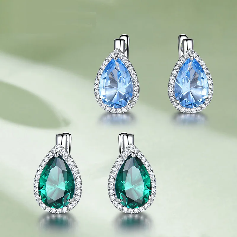 

Pear Shape Total 5.35ct Nano Emerald Created Ruby Hoop Earrings 925 Sterling Silver for Women Gemstone Wedding Party Jewelry