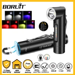 BORUiT 500LM EDC Keychain Flashlight Rechargeable LED Lamp UV Light Hat Clip 90 ° Turn Camping Fishing Outdoor Tiki With Magnet