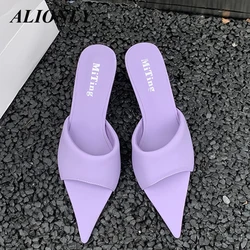 Alionly 2023 New Purple Slipper Summer Outdoor Sandal Women Square High Heel Slip On Flip Flop Slides Size 34 39