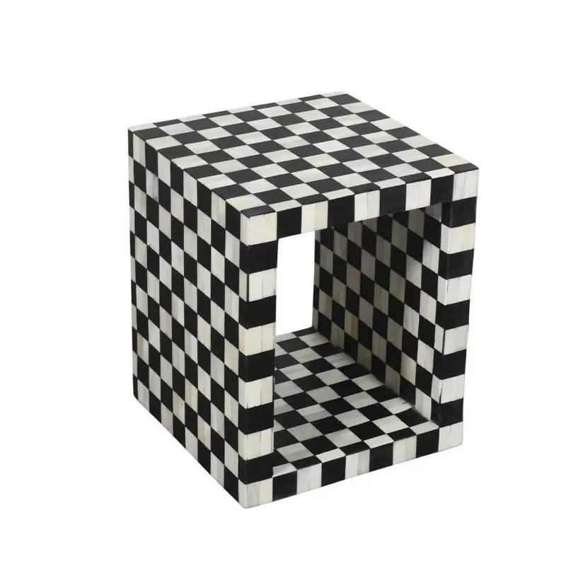 

Mother of pearl bone inlaid stool or side table hand-decorated home furniture