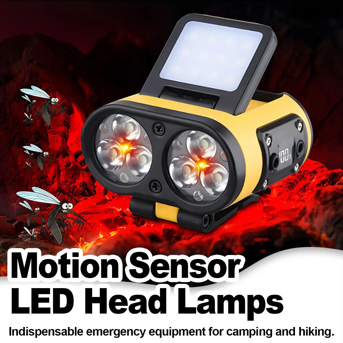 Led Headlamp With Digital Display Rechargeable Super Bright Adjustable Usbc Bulb Headlight Clip On Headlights Motion Sensor Mini