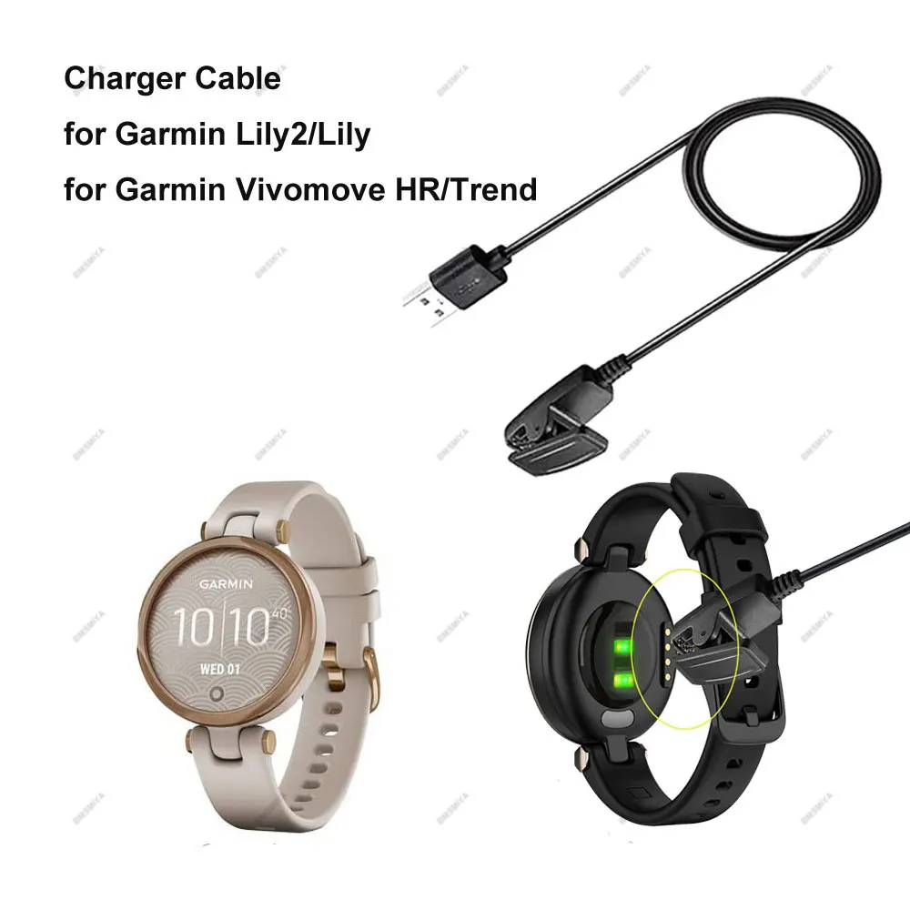 1PCS 1m USB Charging Cable for Garmin Lily 2 Watch Charger Clip Data Cord Power Supply Wire for Garmin Vivomove HR/Trend Adapter