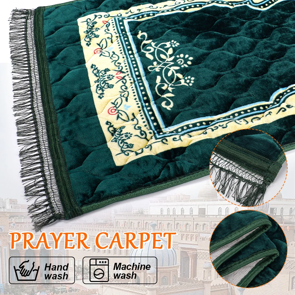 Soft Worship Prayer Rug Flannel Non-slip Prayer Mat Kneel Carpet for Muslim Ramadan Embossing Floor Carpets Home Travel Portable