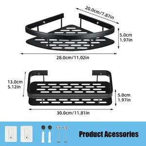رف الحمام سبائك الألومنيوم دش الجرف اكسسوارات الحمام ماكياج تخزين المنظمة لا حفر الجرف الجدار أعلى 8 أرفف مبيعات بدون جدار الحفر - No4