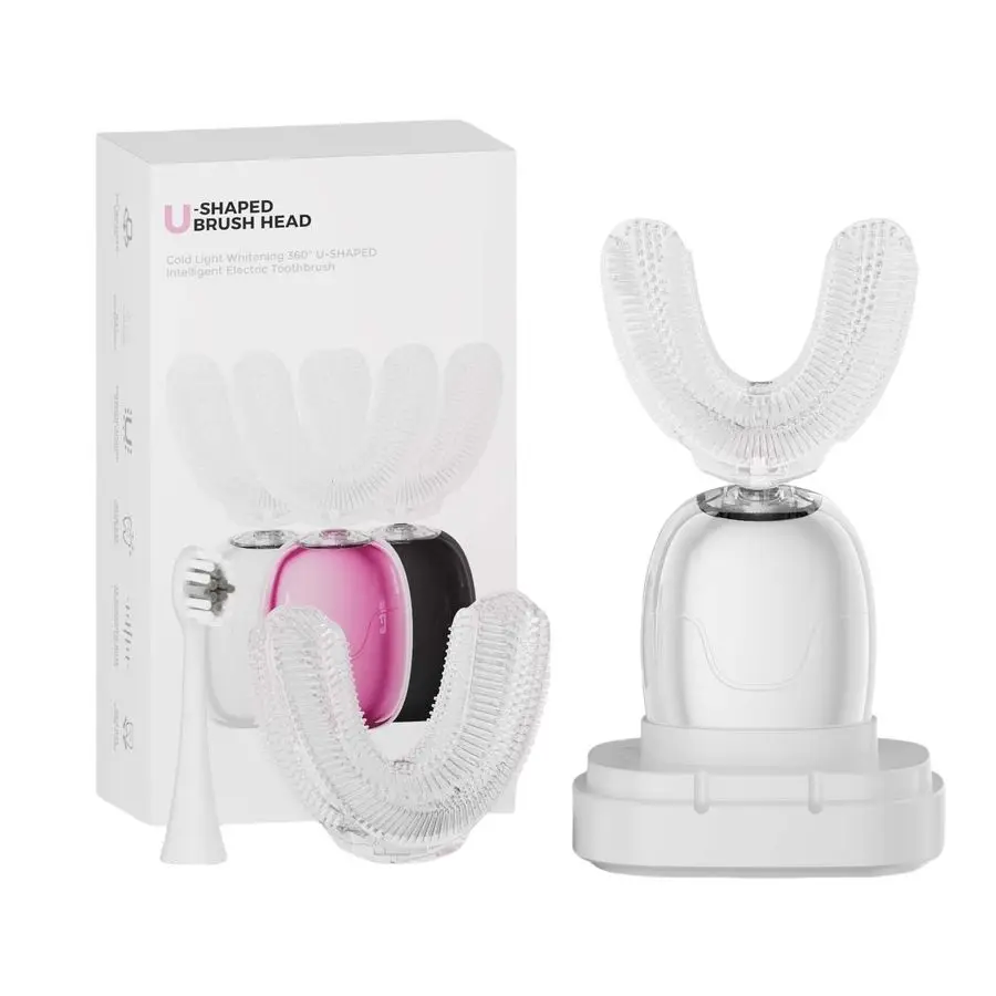 

Зубная щетка для взрослых U-образные автоматические зубные щетки, очищение всего рта на 360 градусов, 3 режима чистки, перезаряжаемые, водонепроницаемые, белые