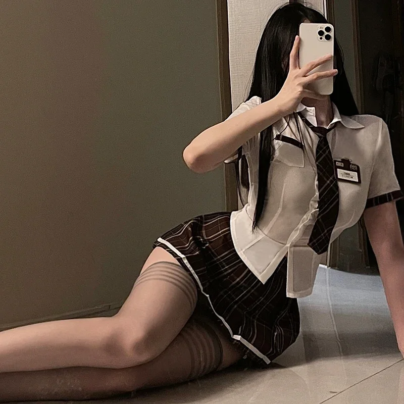 Sexy Schoolgirl Cosplay Lingerie for Women Costumes Students Uniform Roleplay Pleated Mini Skirt Sexy Naughty Clothes