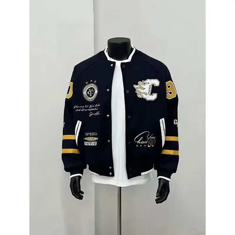 

Spring Autumn Men's Baseball Jacket Casual Splicing Embroidery Baseball Uniform Outdoor Jacket Anti-Wind Casual Coat