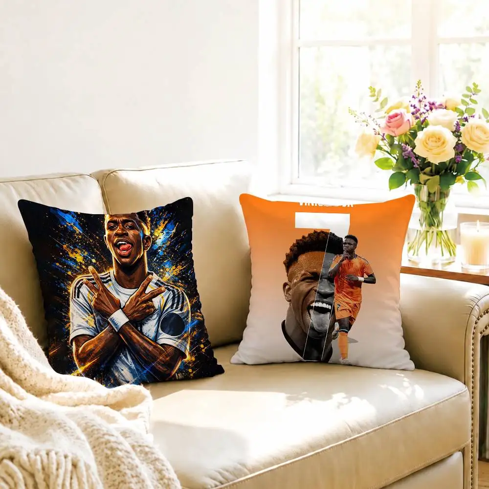 B-Basketball star Vinicius Junior Square Double-Sided printed Pillow Case Bedroom Bedside Pillow Sofa Cushion Cover Gift