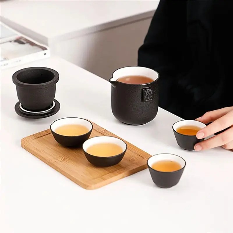 A19F-Portable Travel Teawear Ceramics Teapot Sets 1 Pot 4 Tea Cups For 260ML Chinese Strainers Gift