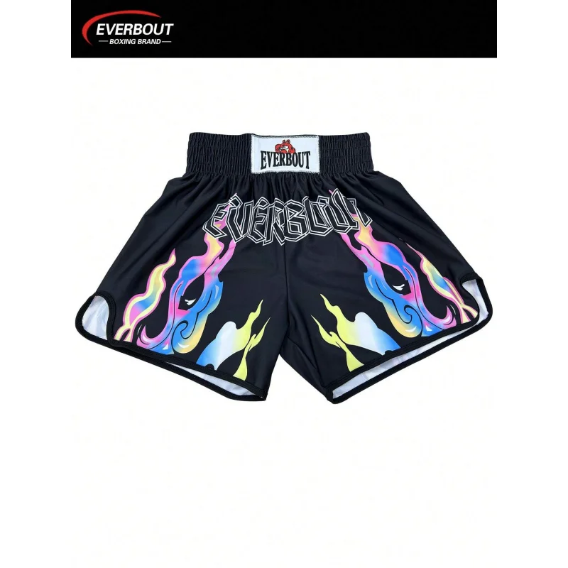 EVERBOUT 1 Piece  man High Elasticity Quick-Drying Boxing Shorts, Flame Pattern, Loose Style, Thermal Transfer Printing