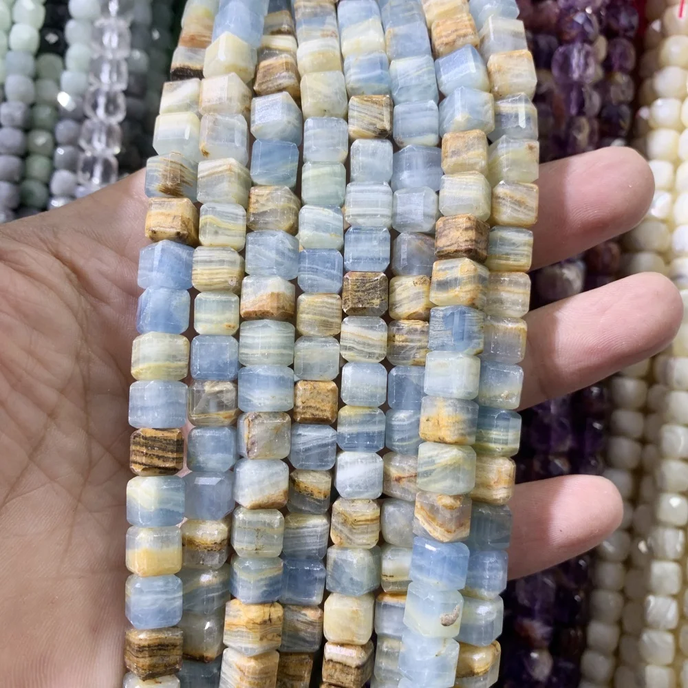 

8x8mm Natural Faceted Stone Crystal Blue Calcite Turquoise Calcite Spacer Beads For Jewelry Making DIY Bracelet Necklace