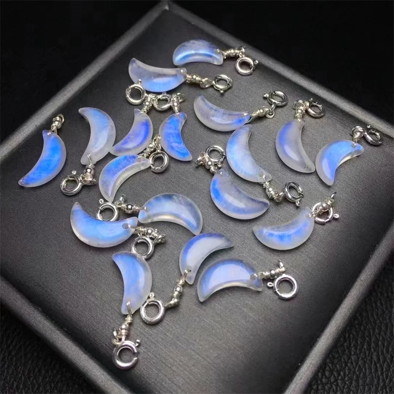 3pcs S925 Natural Blue Moon Stone Pendant Carvings Crystals Healing Stone Jewelry Craft Home Decor DIY for Pendant Bracelet