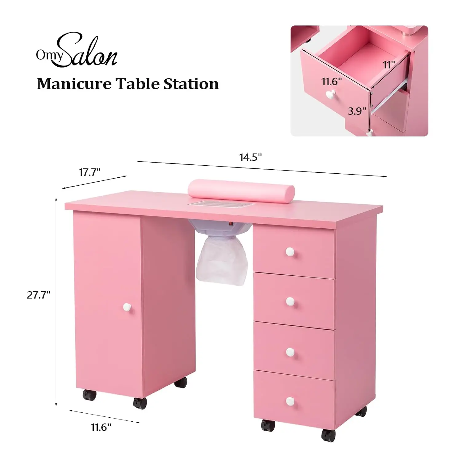 Manicure Table Nail Desk for Nail Tech, Nail Table Beauty Salon Tech Station w/Electric Downdraft Vent, Lockable, Customized