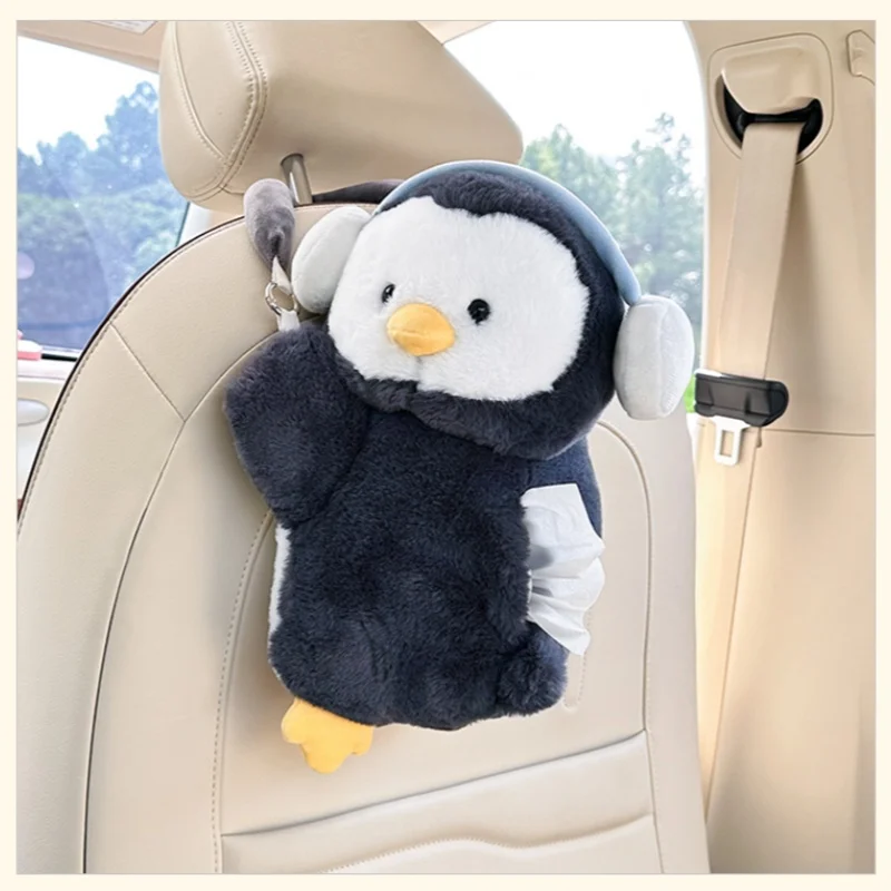 2025 New Party Plush Penguin Paper Towel Box Cute Cartoon Smoking Paper Towel Car Woman Seat Hanging Style - view 6