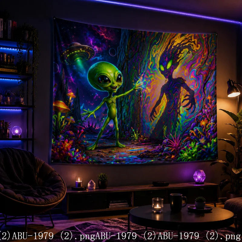 VIKAMA Trippy Alien Magic Forest Tapestry Color Mushroom Galaxy UFO Psychedelic Art Wall Hanging Teen Dorm Bedroom Decor Cloth