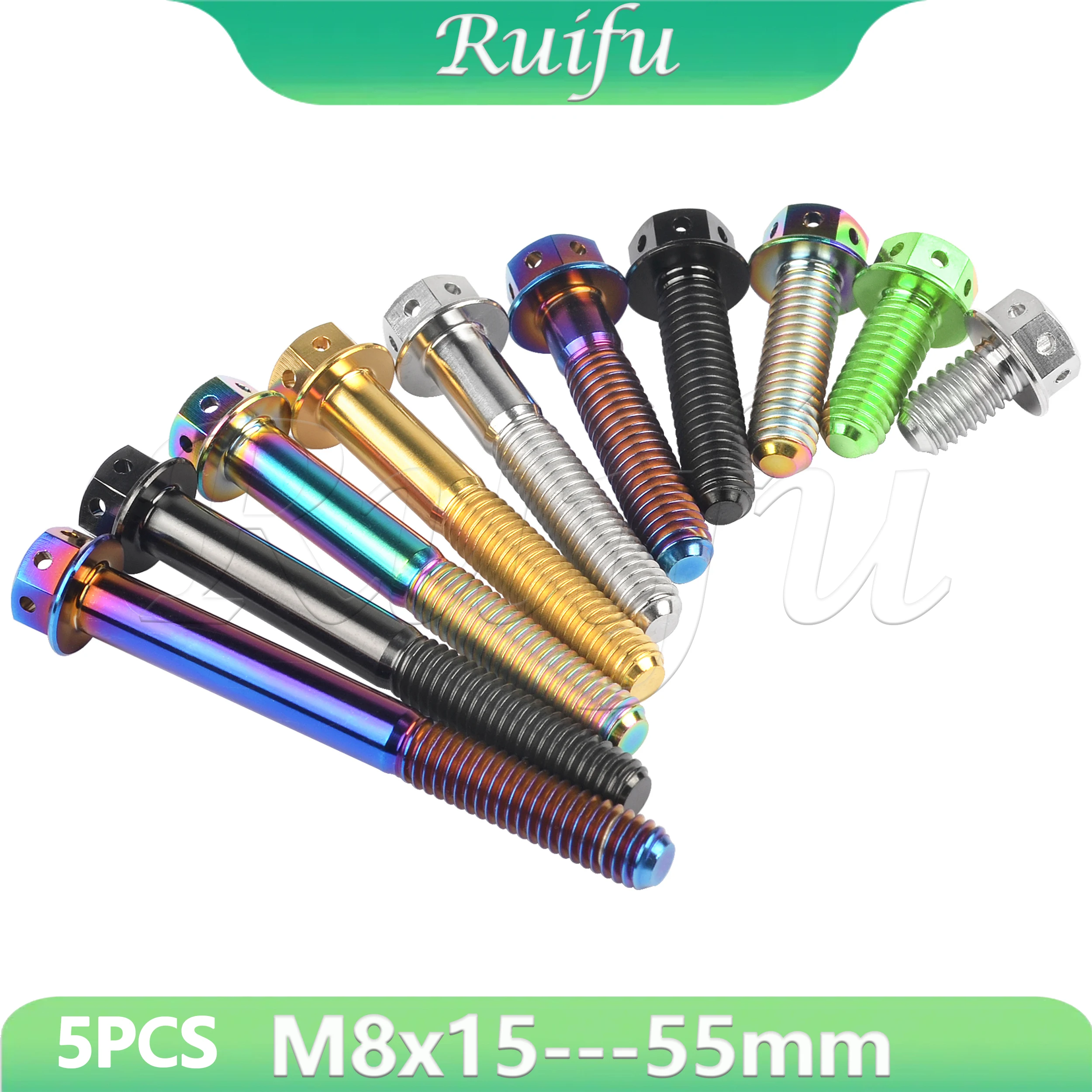 

Ruifu Titanium Bolt M8x15/20/25/30/35/40/50/55mm Flange Hex Head Screw for Bicycle