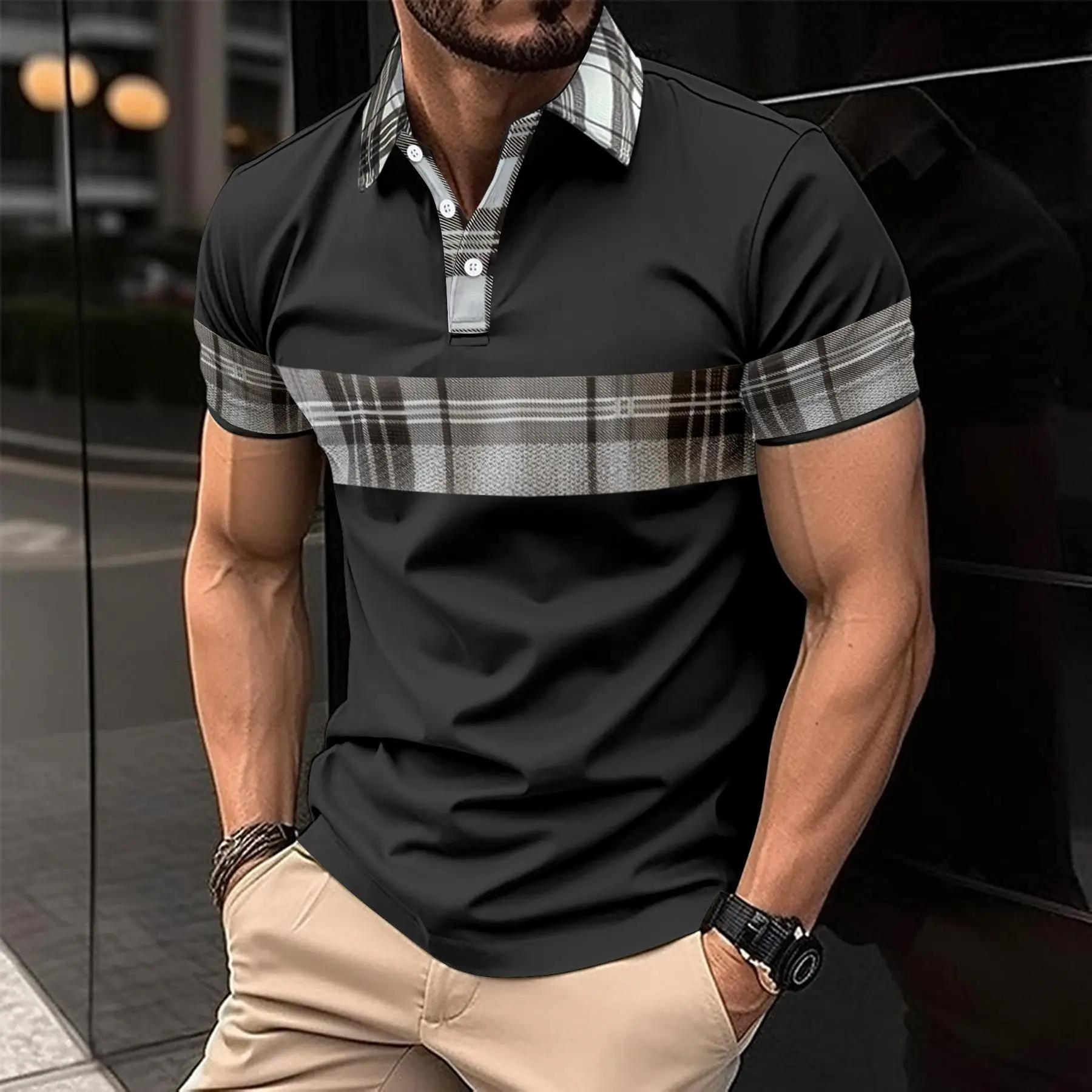 

Мужская ort Sve Printed Color Blo irt Faion Urban Sle Summer Thiened Special Wide Fit Асимметричная
