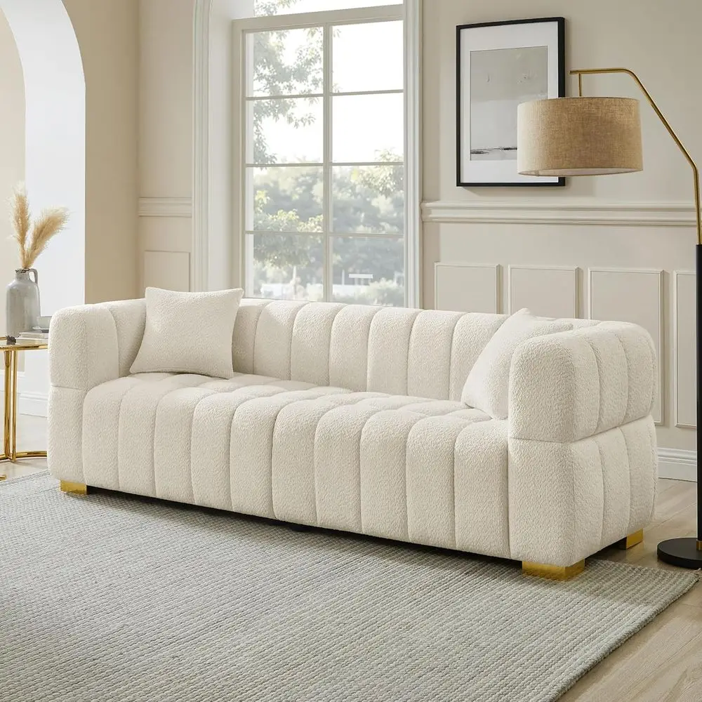 

Oversized 3-Seater Deep Seat Upholstered Sofa, Comfortable Loveseat for Living Room, Bedroom, or Office, White