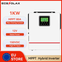 ECGSOLAX 1KW Hybrid Solar inverter 12V 220Vac With MPPT 80A Charge Controller Solar Off-grid Hybrid inverter 1000W Max PV 150VDC