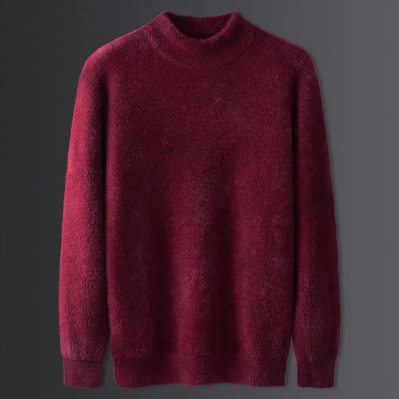 

Autumn Winter 2024 New Men's Sweater Half High Collar Bottom Shirt Double Flip Knitted Insulation Thick Mink Velvet A107