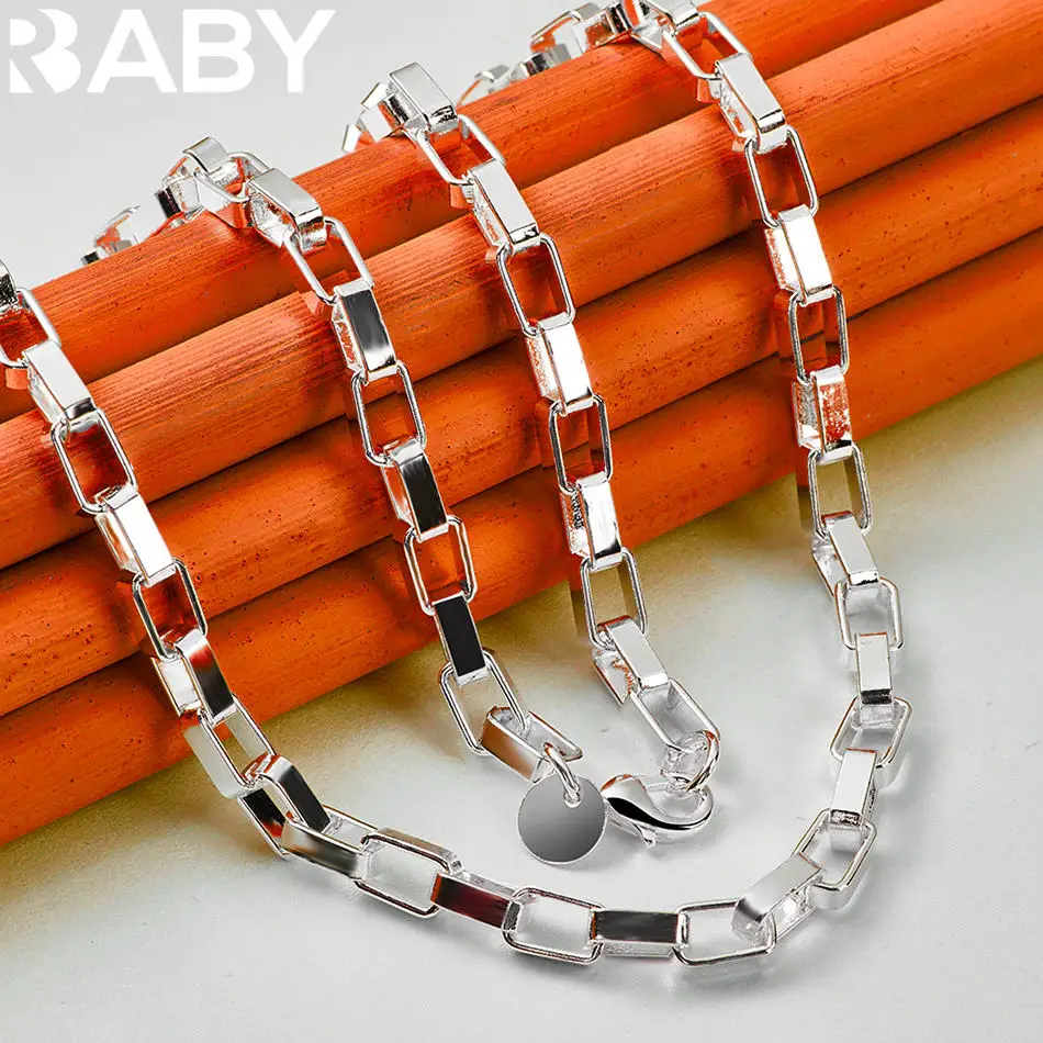 URBABY 925 Sterling Silver 4mm Box Chain Necklace For Men and Women Fashion Jewelry Exquisite Party Engagement Wedding Gift