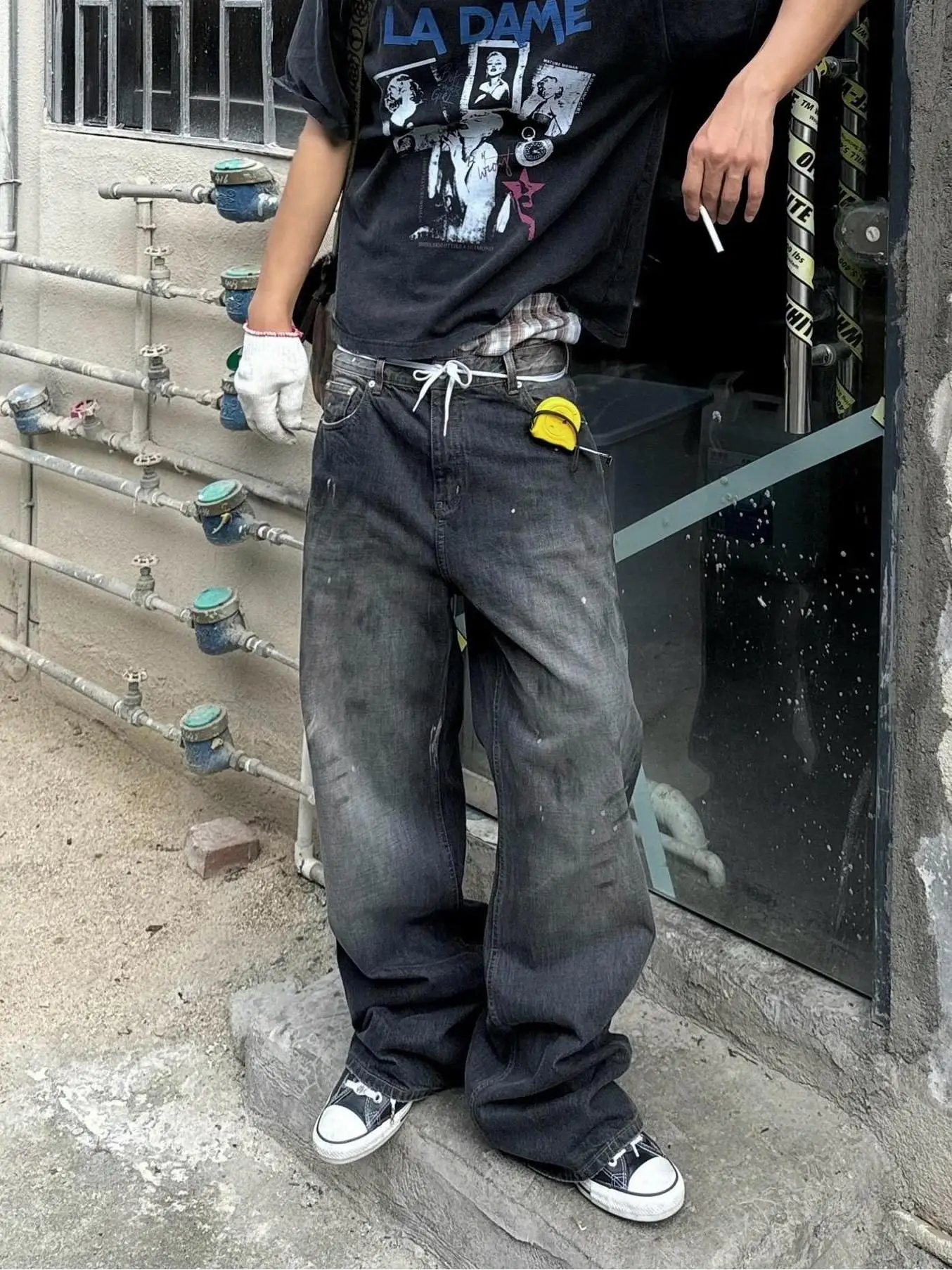 

Retro American Vibe Men's Wide Leg Jeans Gradient Washed Denim Pants Straight Loose Fit Casual Wear Youth Fashion