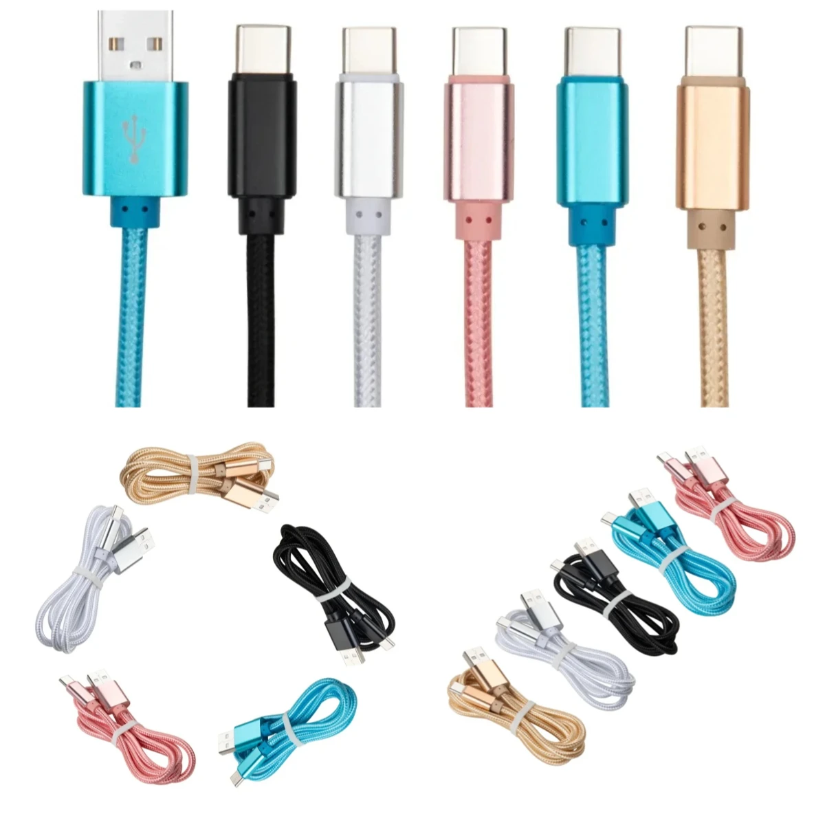 

100pcs Nylon Braided Micro USB Type C Charger Cable Data Cord Charge For iPhone Samsung Mobile Phone Fast Charging Line 1/2/3m