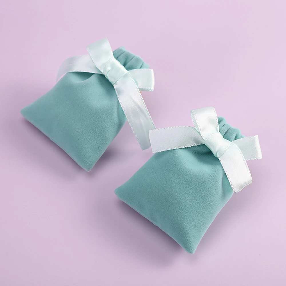 

Wedding Party Drawstring Necklace Pouches Bow Jewelry Bags Gift Packaging Velvet Pouch Packaging Bags