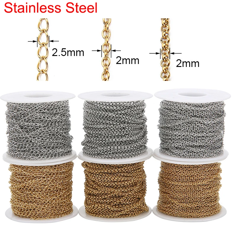 2/5meters Stainless Steel Rolo Link Chains Bulk Extension Extender Chains Necklace Lot for Bracelet Supplies Jewelry Accesories