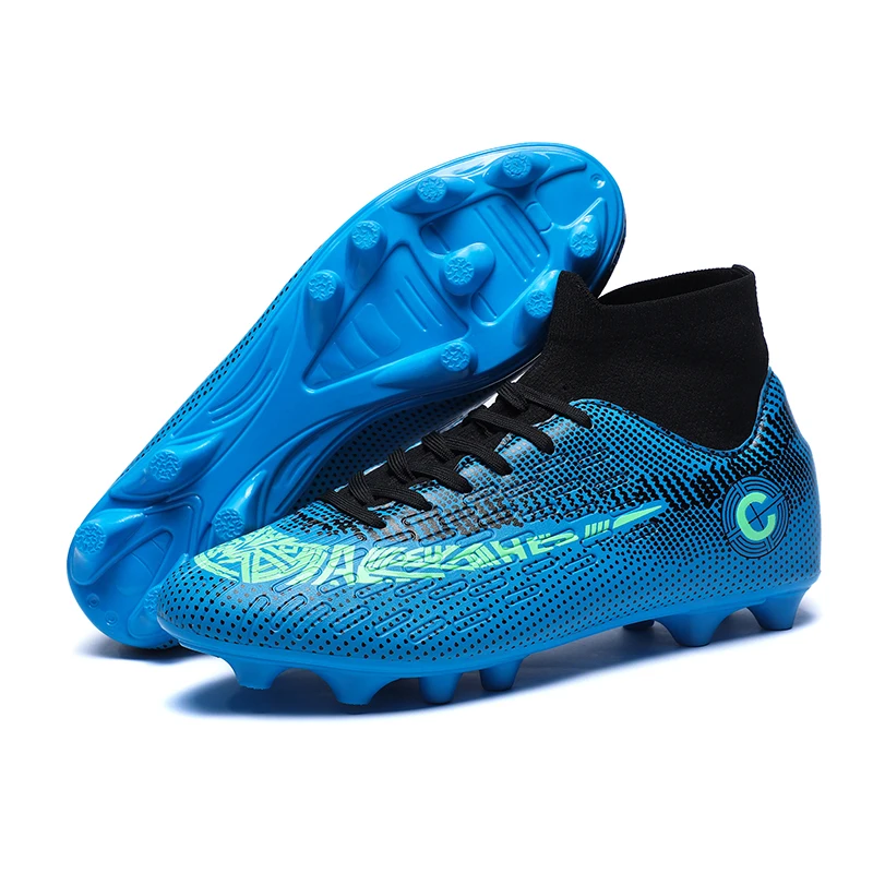 

Football Shoes Men TF/FG New Listing Blue High-top Antiskid Outdoor Football Boots Kids Student Indoor Soccer Training Sneakers