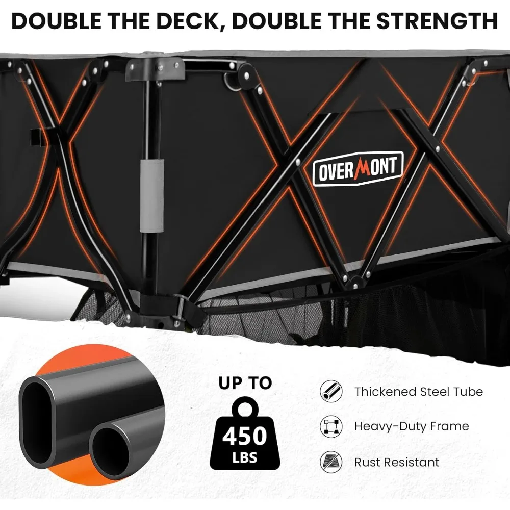 عربة ذات طابقين قابلة للطي سعة 400 لتر - عربة عربة قابلة للطي ذات سعة كبيرة - موسع طويل جدًا مقاس 47 بوصة - عجلات كبيرة لجميع التضاريس