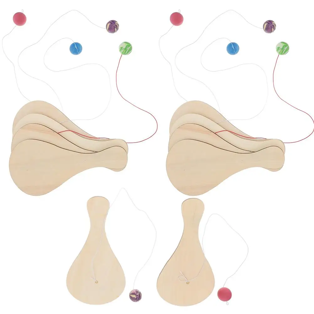 

10 Pcs Plaything Painting Wood Paddle Beach Tennis Racket Diy Wood Paddle Ball Kids Toy Toy Outdoor