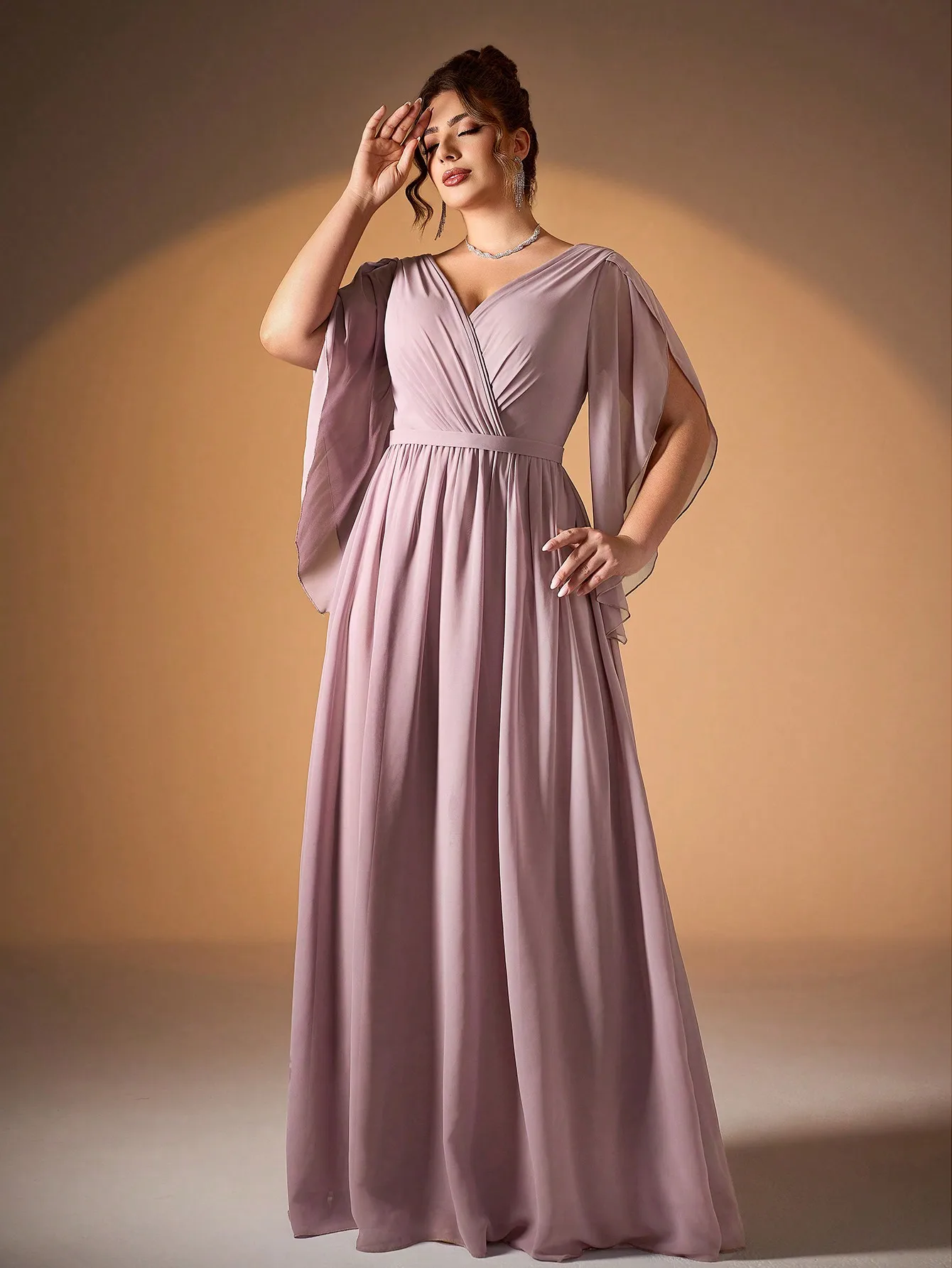 Mgiacy – robe de soirée en mousseline de soie, col en v, perles croisées, feuille de lotus, manches fluide, nouvelle collection