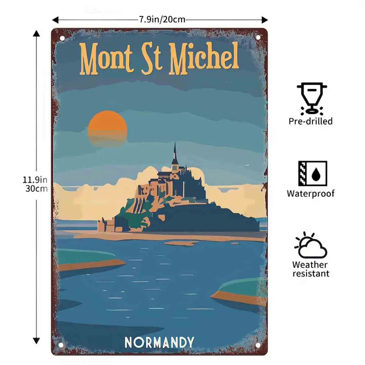 2D FLAT 1pc Mont St Michel Normandy Vintage Travel Poster Metal Wall Sign Decoration for Home Garage Bedroom Porch And Garden