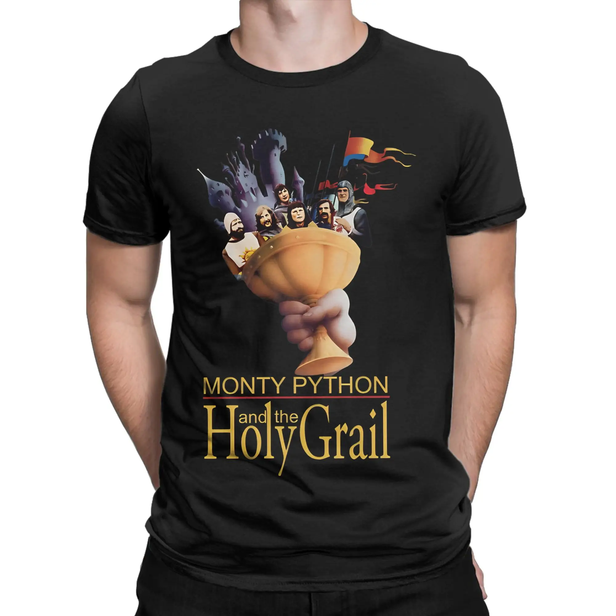 Movie 90s Vintage Novelty Graphic 100% Cotton T-Shirt Monty Python and the Holy Grail Tees Tops For Men
