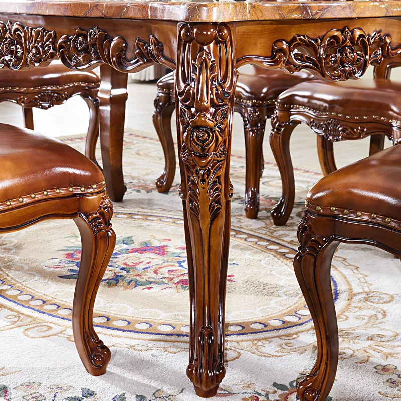 Rectangle carved dining table Full solid wood square table Marble solid wood countertop dining table
