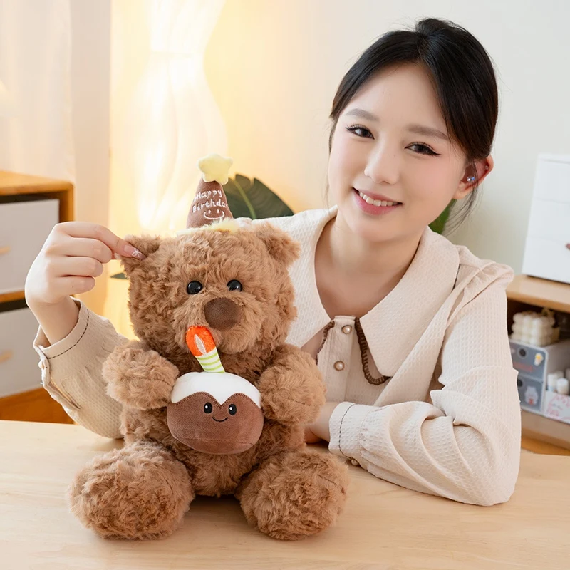 Nowe Urocze Pluszowe Misie na Tort Urodzinowy, Miękkie Wypchane Puszyste Zwierzątka Kawaii z Kapeluszami, Zabawki dla Dzieci, Prezenty dla Dziewczynek