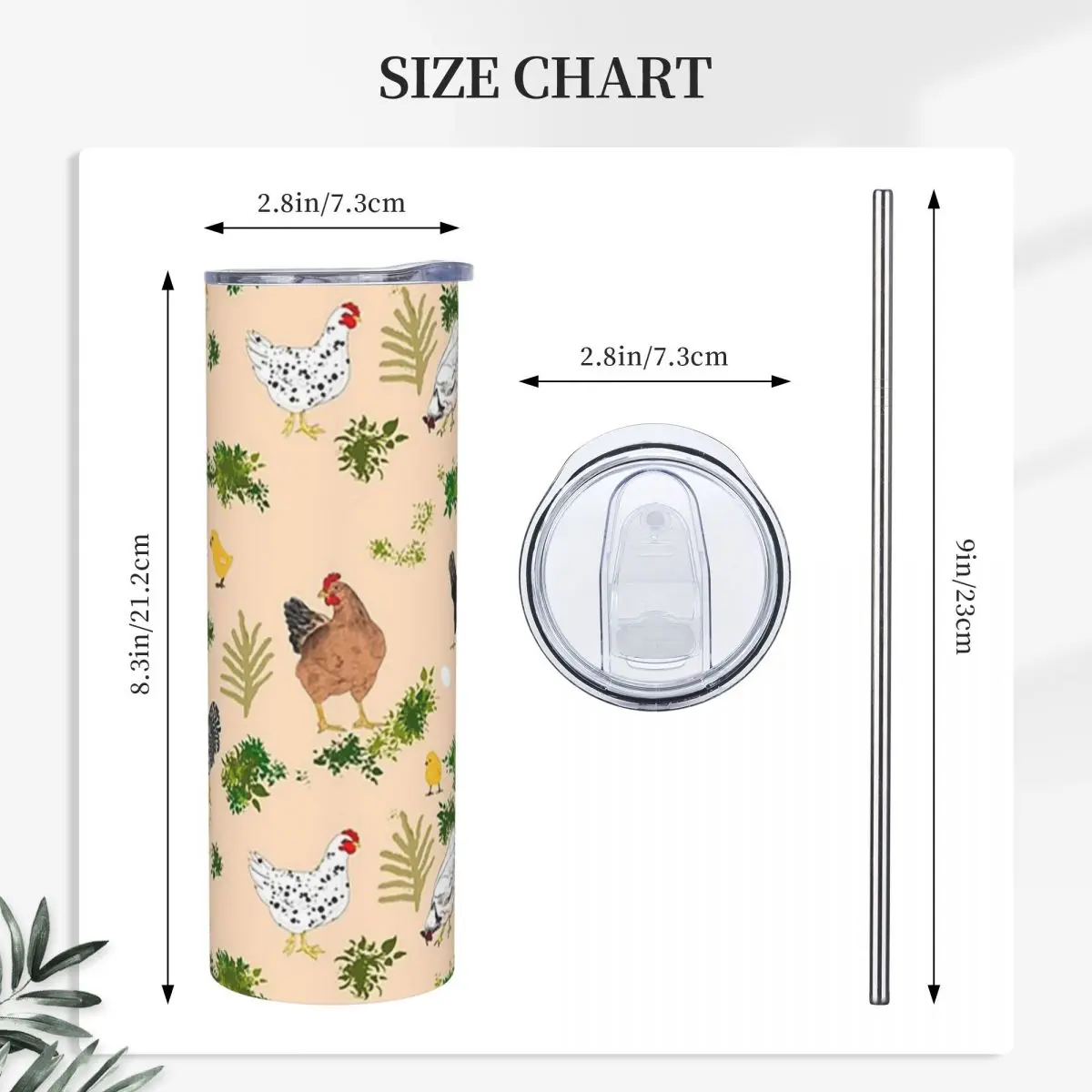Chicken,hen ,chicks Pattern Stainless Steel Tumbler Vacuum Insulated Mug Thermal Cold Cup Straws With Lid 20oz