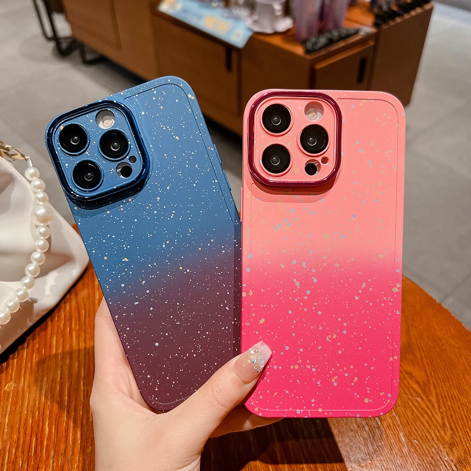 Luxury Slim Matte Two Color Gradient Psychedelic Starry Sky Case For iPhone 11 12 Pro Max 13 Pro 14Pro 14 Pro Max Plus Cover